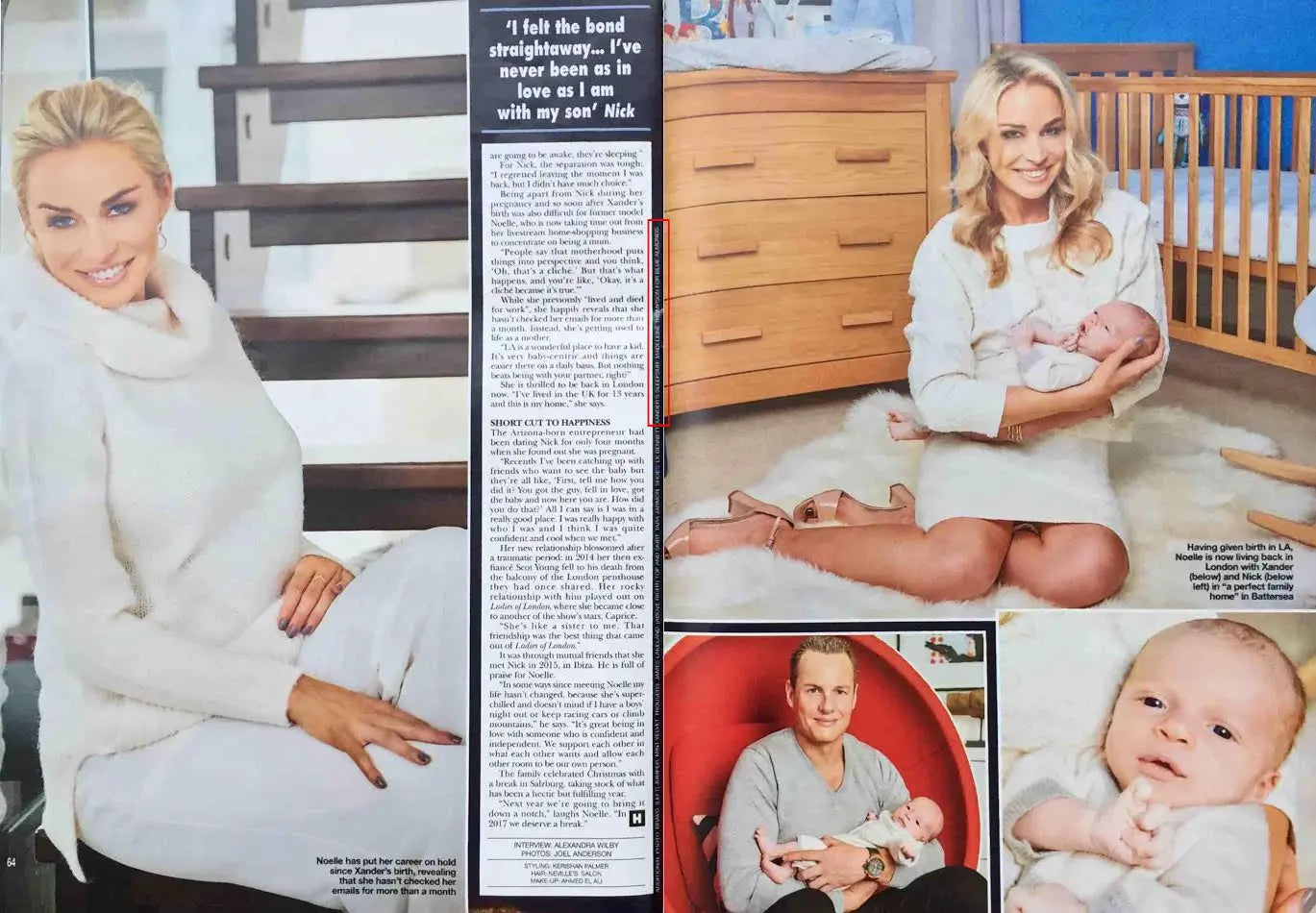 Hello! Magazine: Noelle Reno introduces baby Xander  in Blue Almonds cashmere Blue Almonds Ltd