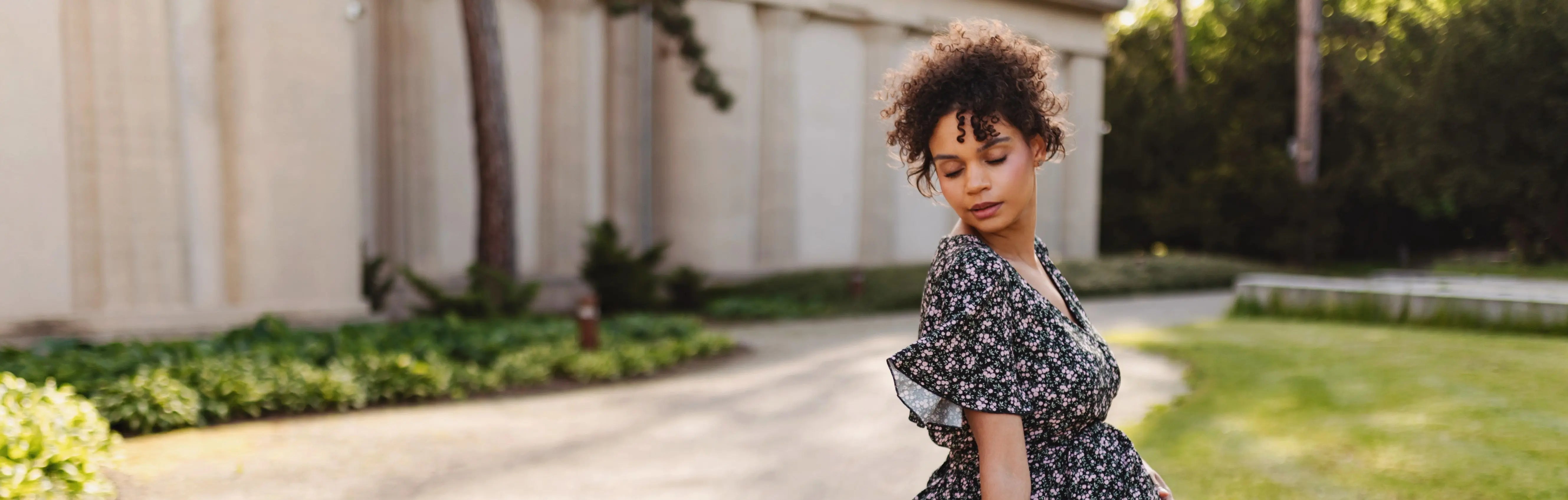 Woman in maternity breastfeeding dress