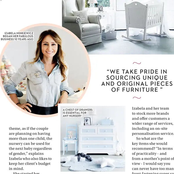 Iza shares her tips for creating the perfect nursery in Absolutely Mama magazine Blue Almonds Ltd