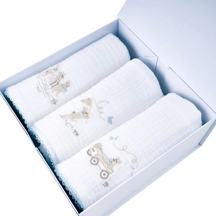Blue Almonds Ltd 3 nappy embroidered BP 60x60 + box - Blue Garden Party Theophile & Patachou