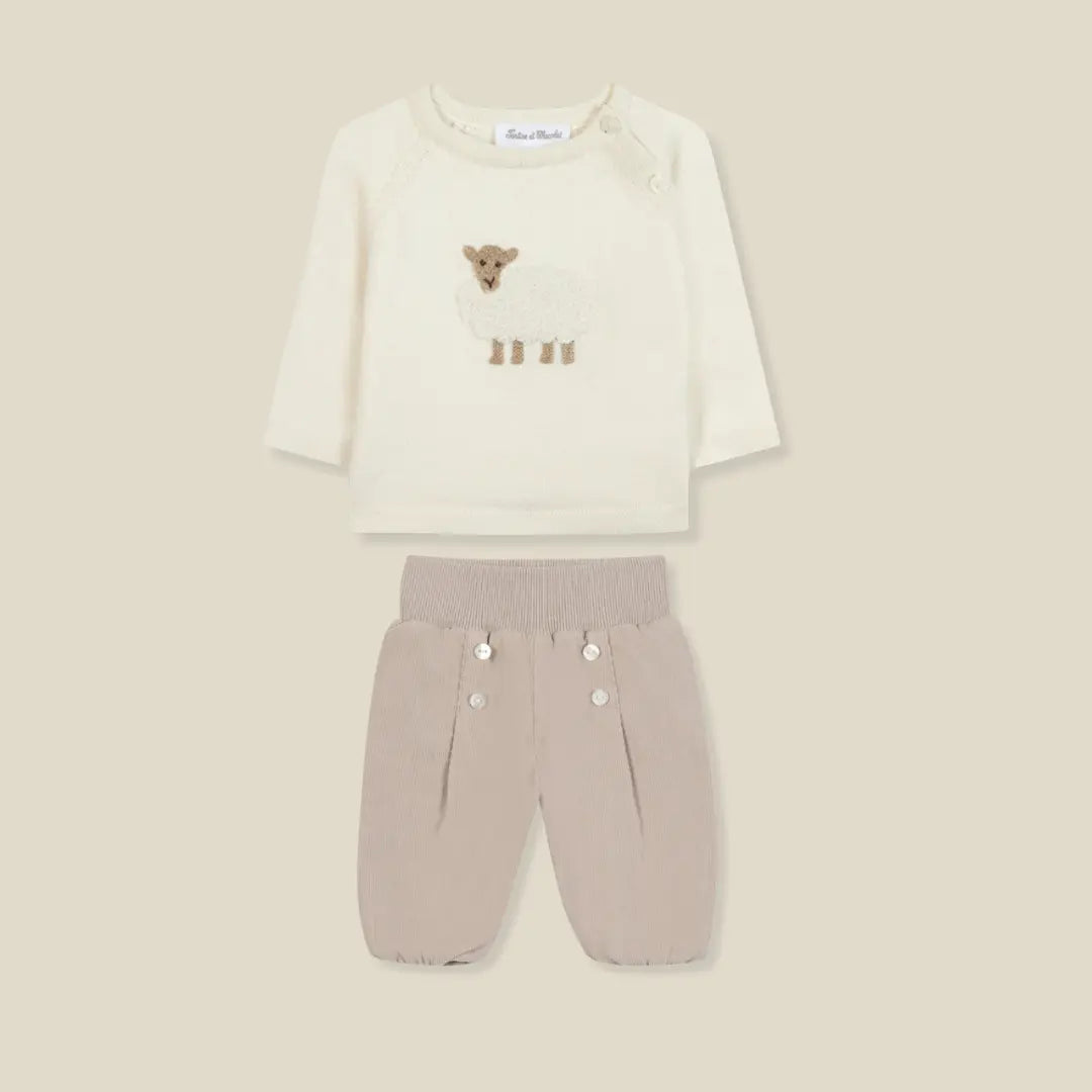 Blue Almonds Ltd Baby Beige Sheep Trouser Set Tartine et Chocolat