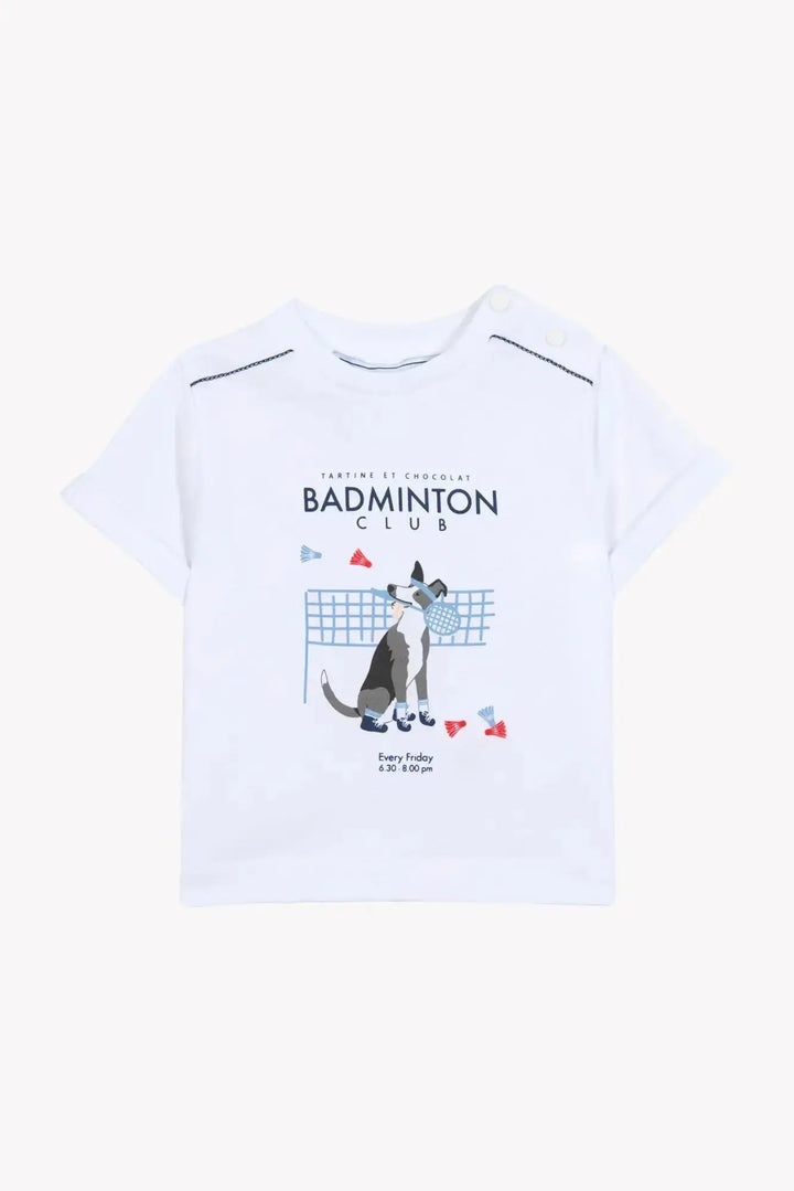 Blue Almonds Ltd Baby Boys Shorts - Blue Cloud + Baby Boys T-Shirt - White 2 Tartine et Chocolat