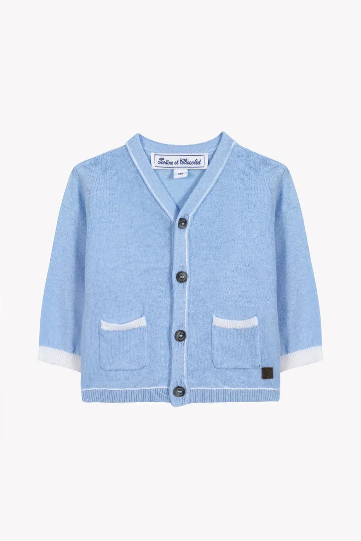 Blue Almonds Ltd Baby Boys Cardigan - Blue Cloud + Baby Boys Dungaree Short - Blue Cloud + Baby Boys Jumper - Blue Cloud Tartine et Chocolat