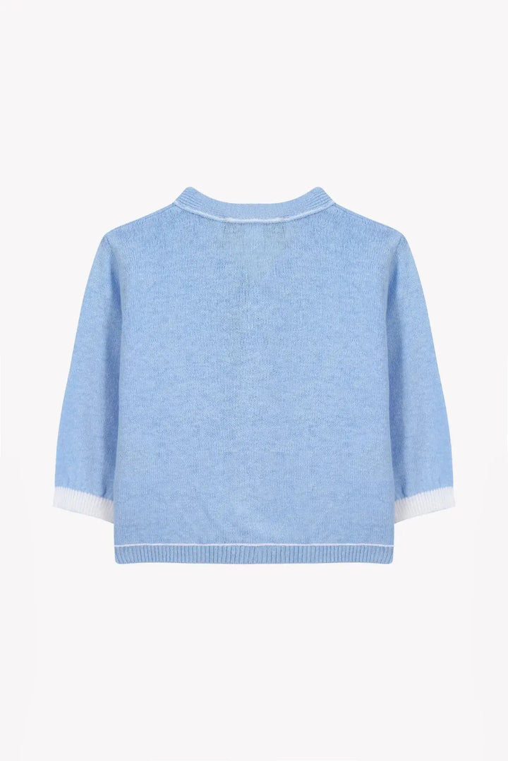 Blue Almonds Ltd Baby Boys Cardigan - Blue Cloud + Baby Boys Dungaree Short - Blue Cloud + Baby Boys Jumper - Blue Cloud Tartine et Chocolat