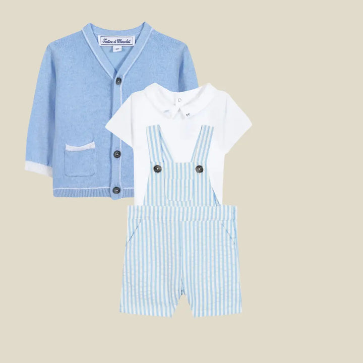 Blue Almonds Ltd Baby Boys Blue Cloud Dungarees Short Set Tartine et Chocolat