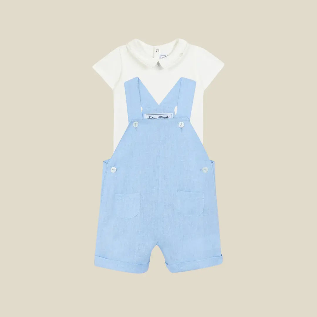 Blue Almonds Ltd Baby Boys Blue Dungaree Short Set Tartine et Chocolat