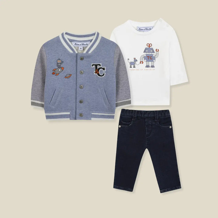 Blue Almonds Ltd Baby Boys Bomber Jacket, T-shirt & Grey Cord Trousers Set Tartine et Chocolat
