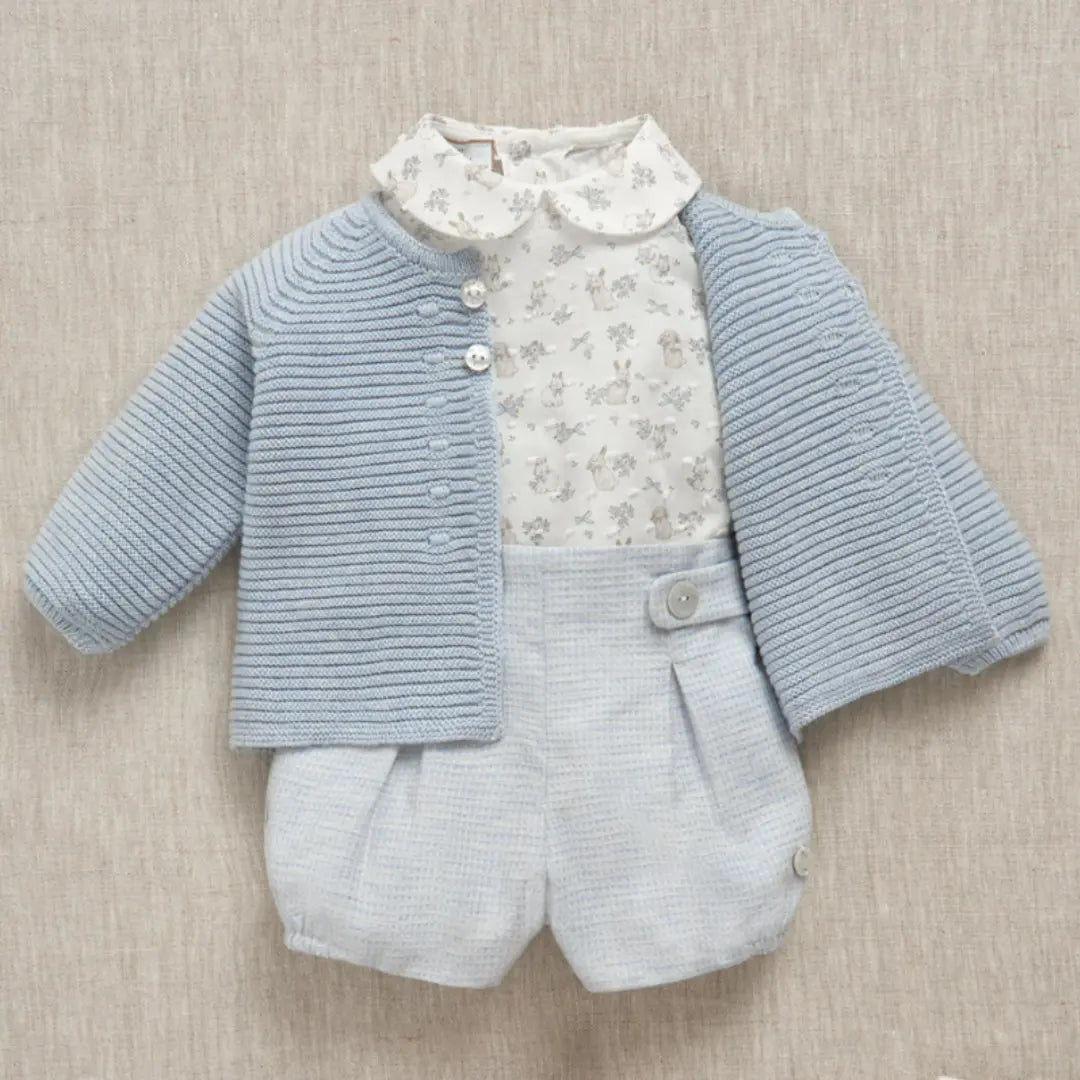 Blue Almonds Ltd Baby Boys Buster Suit Set in Chalk Blue Bunnies Paz Rodriguez