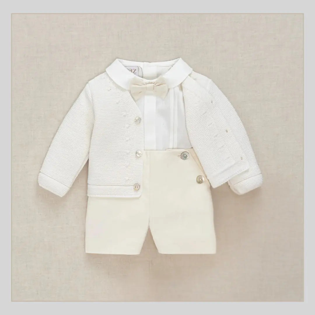 Blue Almonds Ltd Baby Boys Buster Suit Set in Soft Cream Paz Rodriguez
