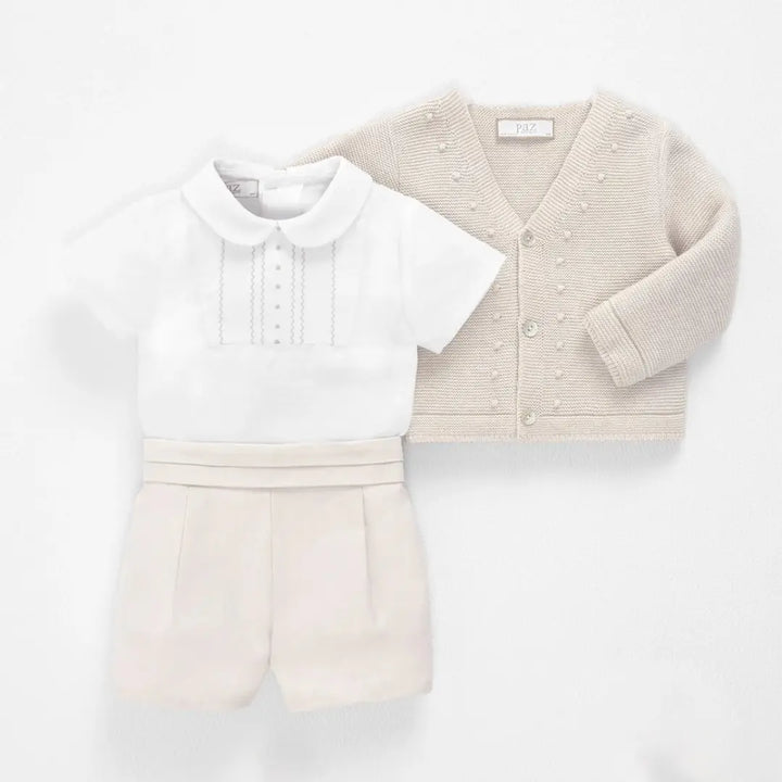 Blue Almonds Ltd Baby Boys Buster Suit Set in Soft Oat Paz Rodriguez