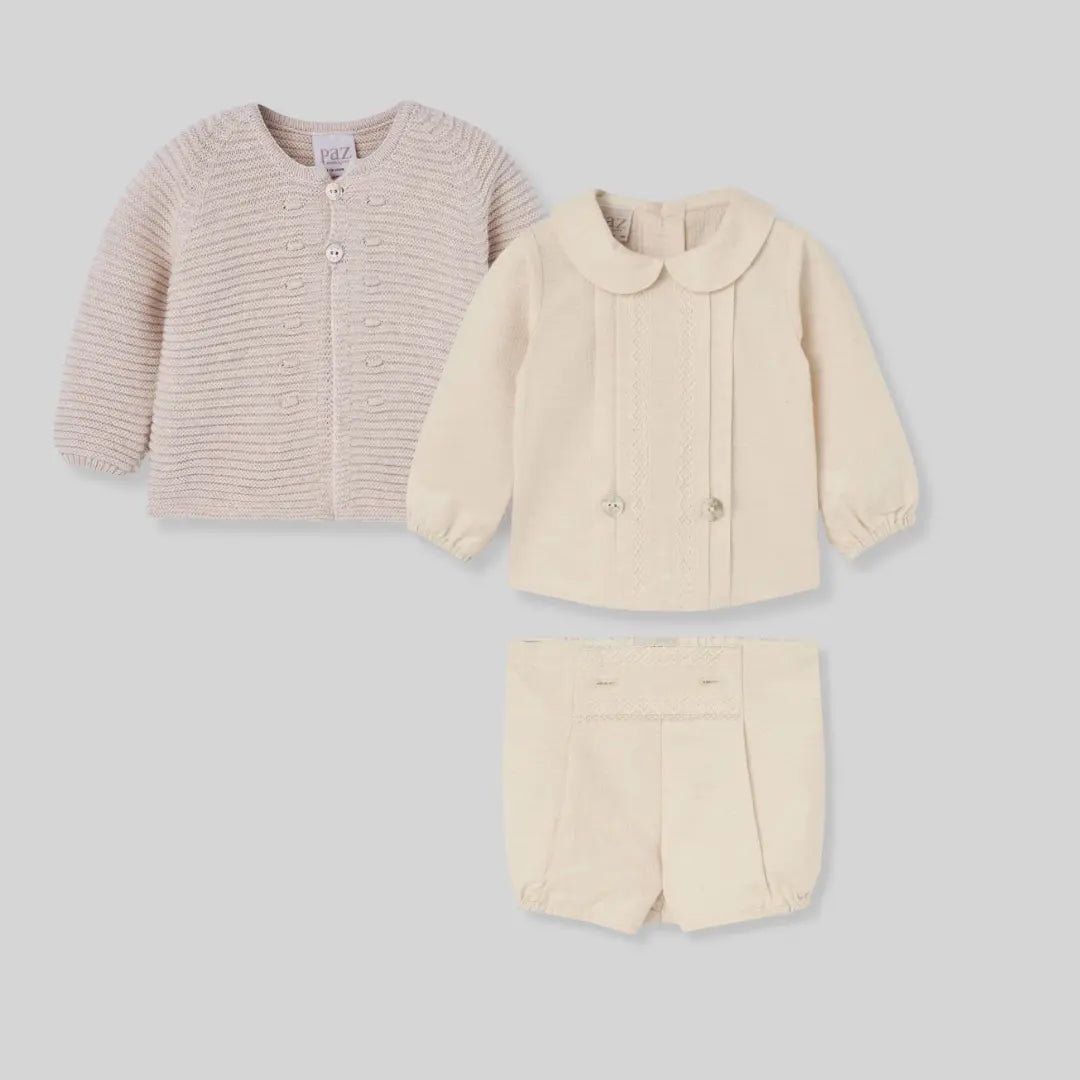 Blue Almonds Ltd Baby Boys Buster Suit Set in Vanilla Sand Paz Rodriguez