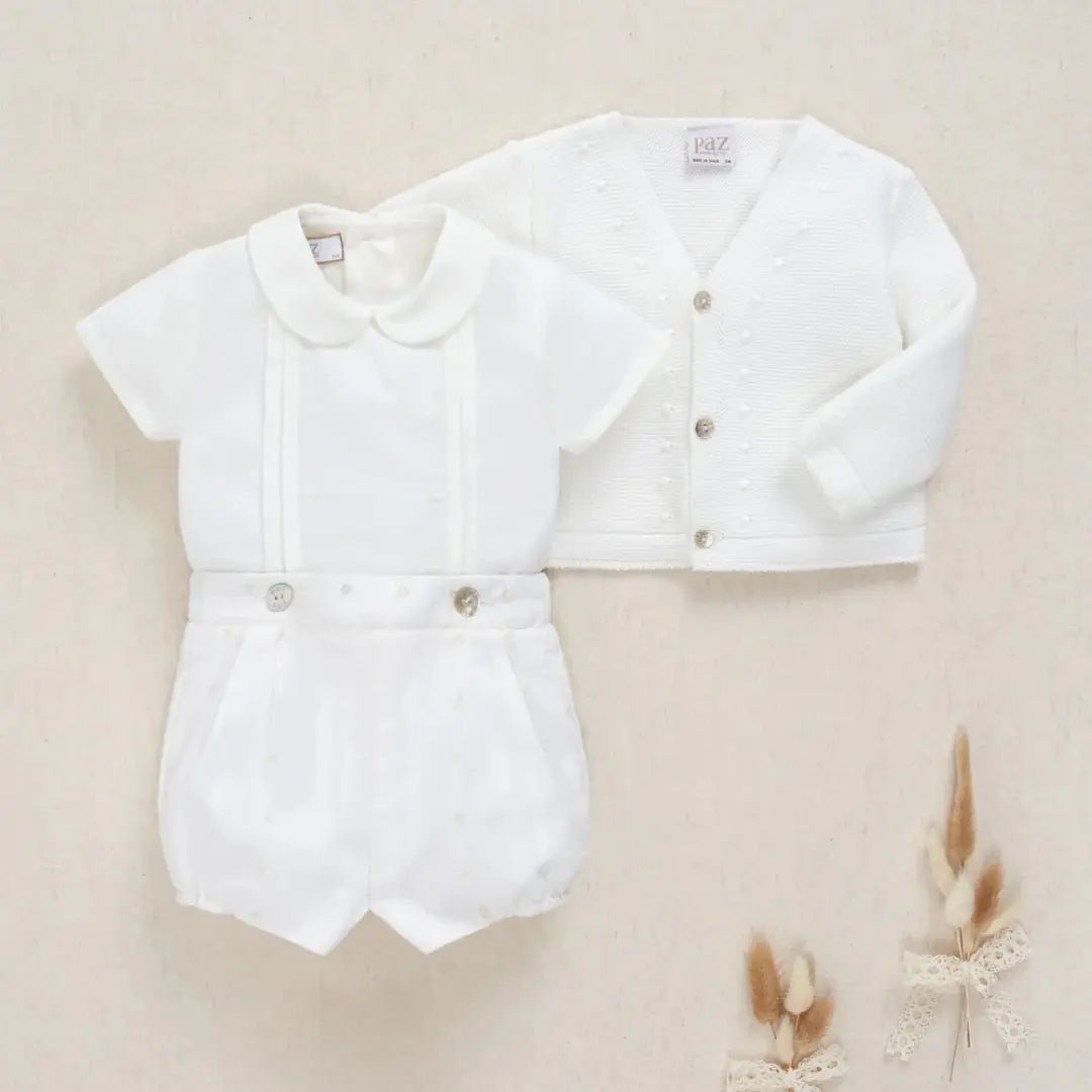 Blue Almonds Ltd Baby Boys Buster Suit Set in White Paz Rodriguez