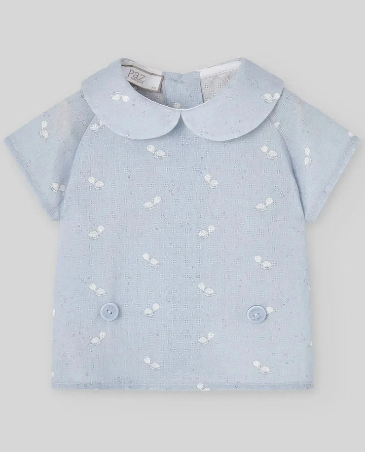 Blue Almonds Ltd WOVEN NEWBORN BLOUSE ESPUMA V26 - Sky Blue Paz Rodriguez