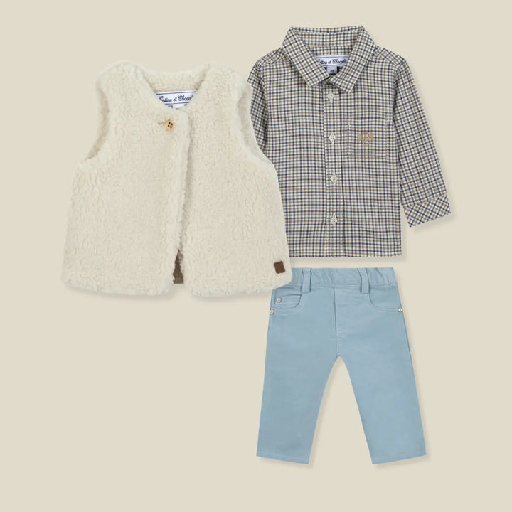 Blue Almonds Ltd Baby Boys Check Shirt, Gilet & Cord Jeans Set Tartine et Chocolat
