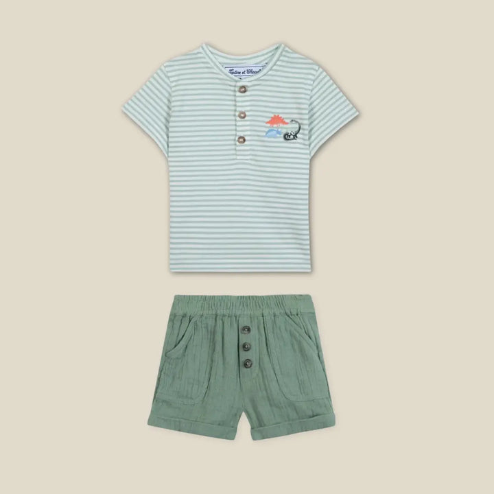 Blue Almonds Ltd Baby Boys Dino Sage Shorts Set Tartine et Chocolat