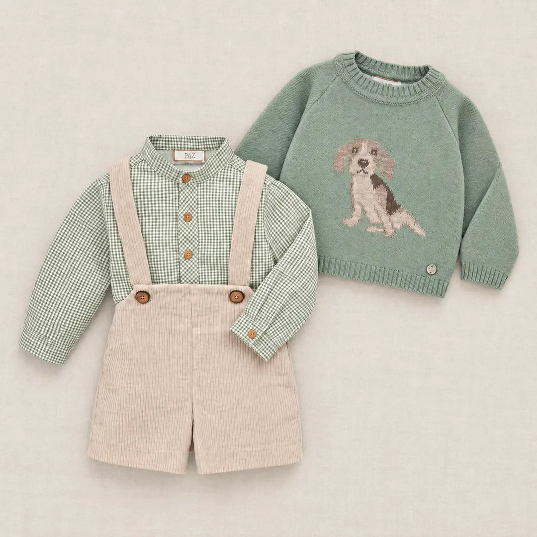 Blue Almonds Ltd Baby Boys Dungaree Set in Field Green Paz Rodriguez