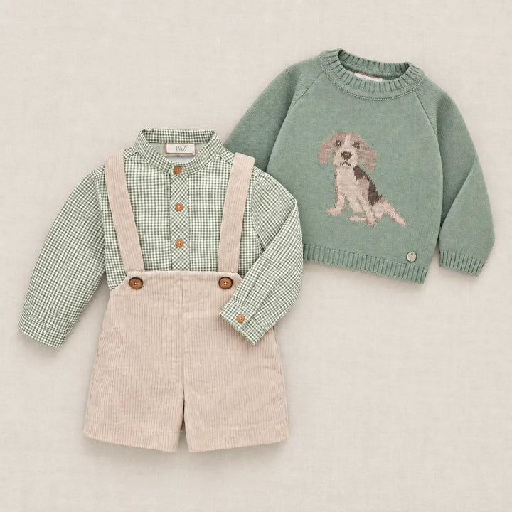 Blue Almonds Ltd Baby Boys Dungaree Set in Field Green Paz Rodriguez