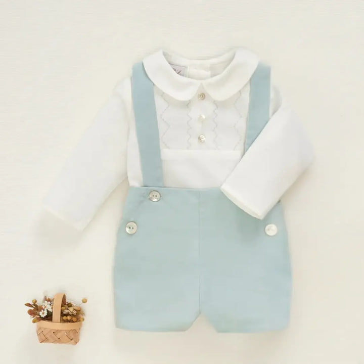 Blue Almonds Ltd Baby Boys Dungarees Set in Chalk Green Paz Rodriguez