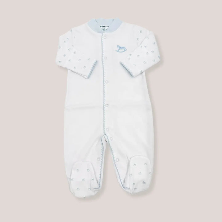 Blue Almonds Ltd Baby Boys Embroidered Babygrow - Blue Rocking Horse Blue Almonds X Lyda Baby