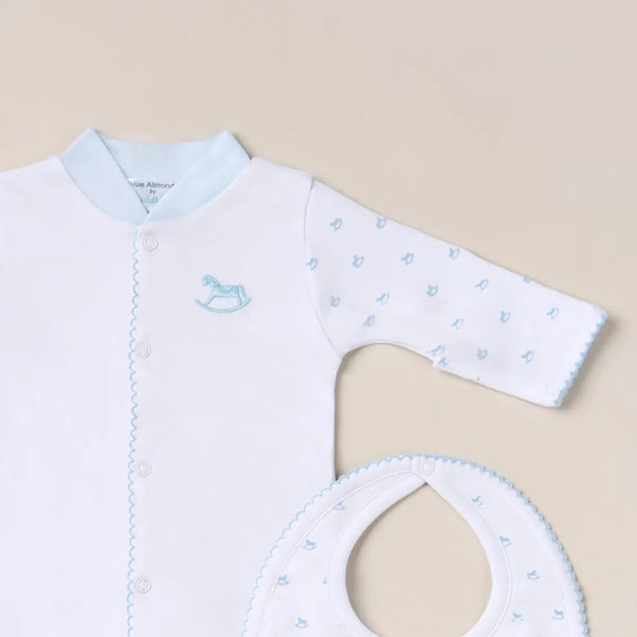 Blue Almonds Ltd Baby Boys Embroidered Babygrow - Blue Rocking Horse Blue Almonds X Lyda Baby
