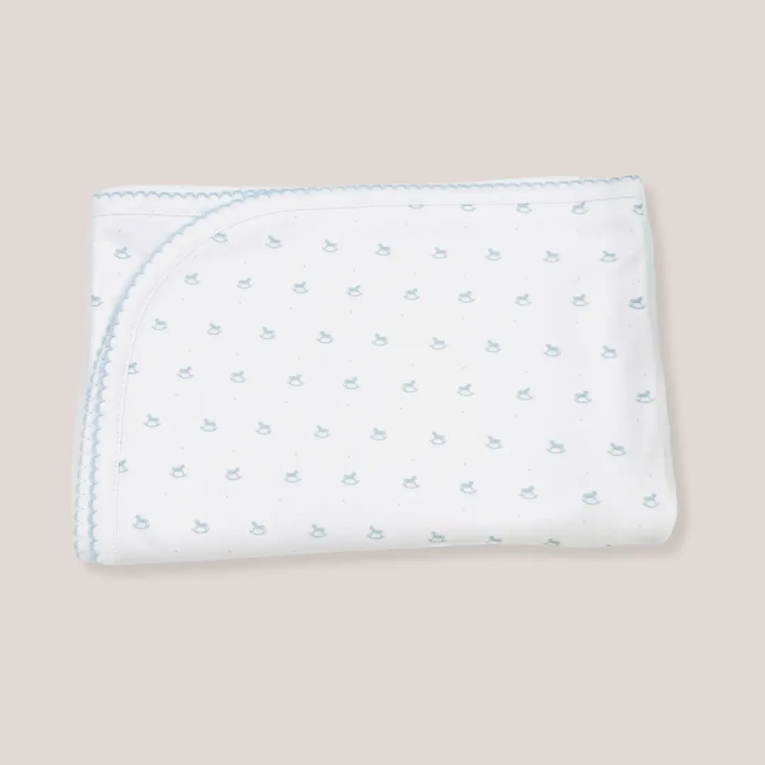 Blue Almonds Ltd Baby Boys Embroidered Blanket - Blue Rocking Horse Blue Almonds X Lyda Baby
