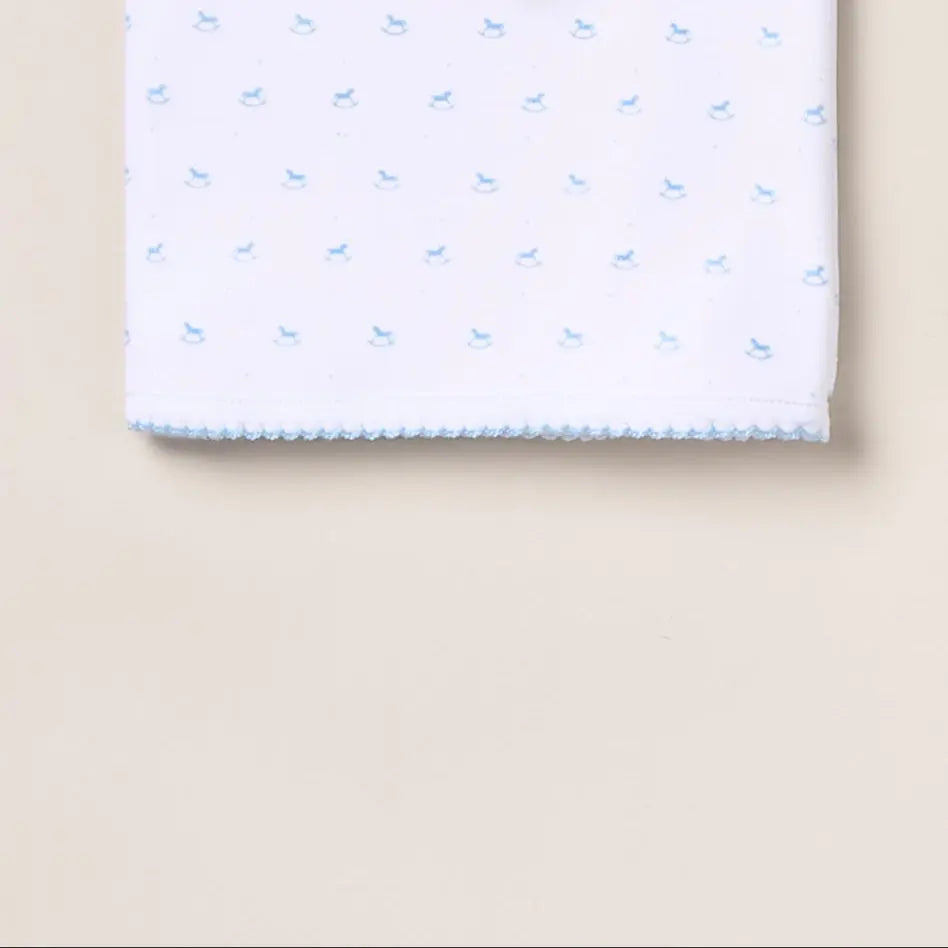 Blue Almonds Ltd Baby Boys Embroidered Blanket - Blue Rocking Horse Blue Almonds X Lyda Baby