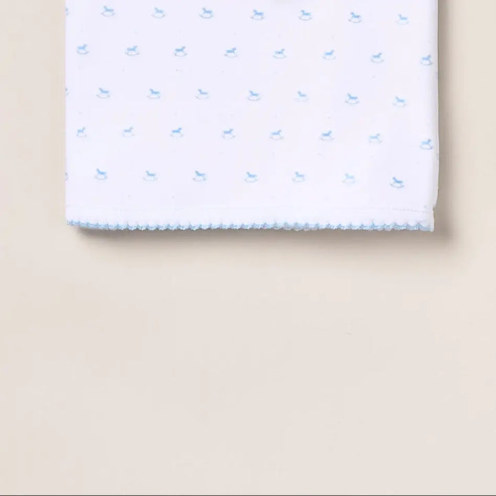 Blue Almonds Ltd Baby Boys Embroidered Blanket - Blue Rocking Horse Blue Almonds X Lyda Baby