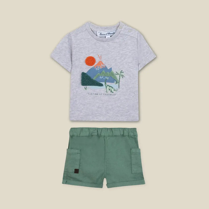 Blue Almonds Ltd Baby Boys Grey Tshirt with Shorts Set Tartine et Chocolat