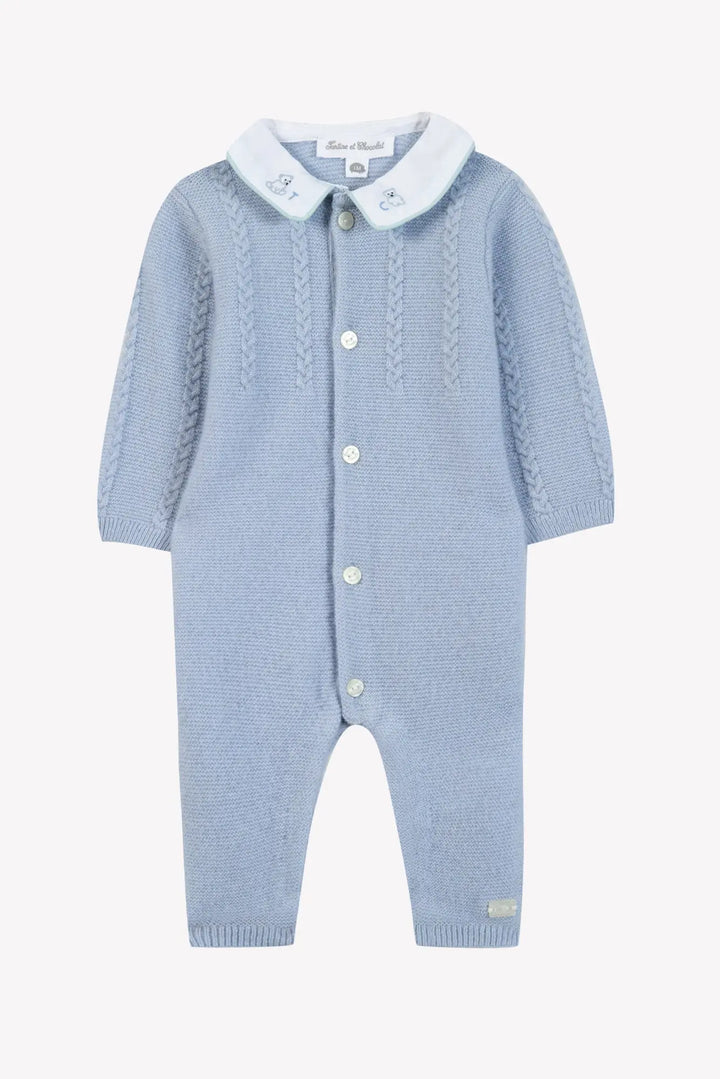 Blue Almonds Ltd Baby Boys Ice Blue Wool-Cashmere Romper Tartine et Chocolat
