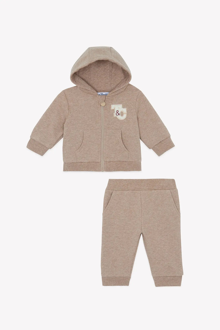 Blue Almonds Ltd Baby Boys Ivory T-Shirt & Mocha Marl Tracksuit Set Tartine et Chocolat