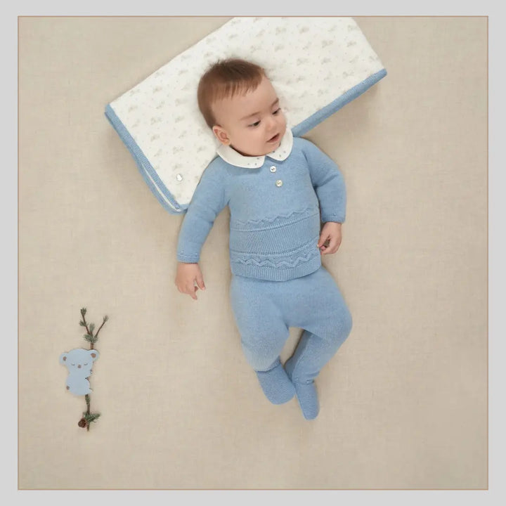 Blue Almonds Ltd Baby Boys Knit 2-Piece Babygrow in Dutch Blue Paz Rodriguez
