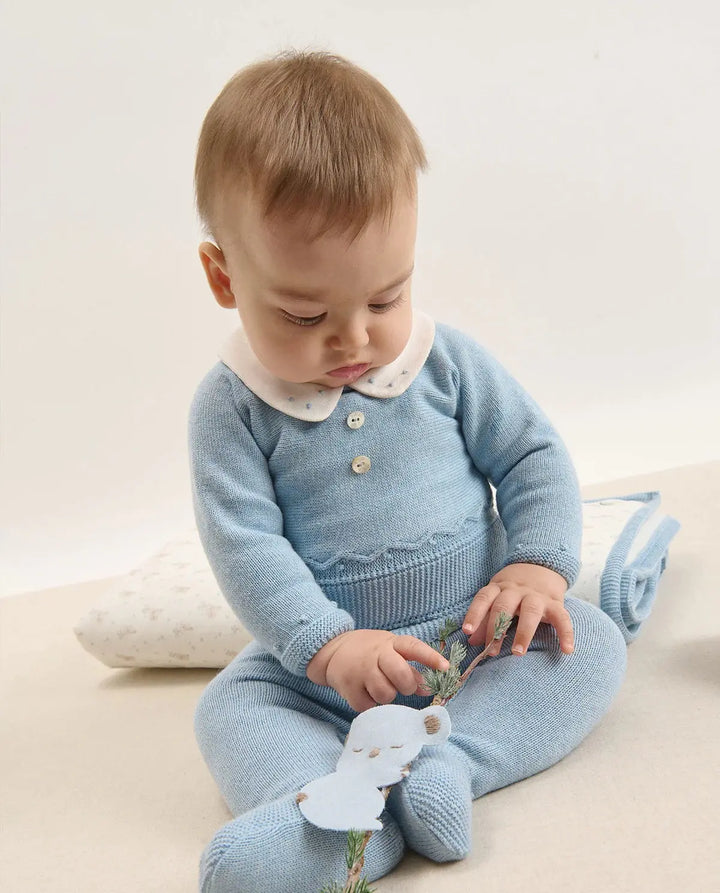Blue Almonds Ltd Baby Boys Knit 2-Piece Babygrow in Dutch Blue Paz Rodriguez