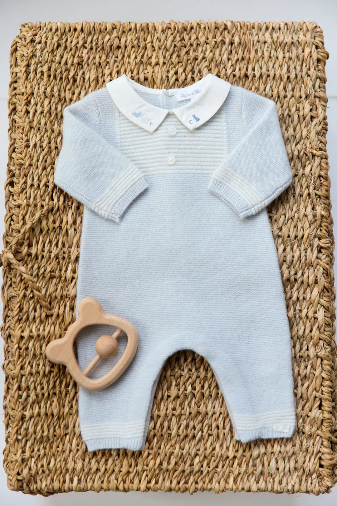 Blue Almonds Ltd Baby Boys Knit Cloud Blue Playsuit Tartine et Chocolat