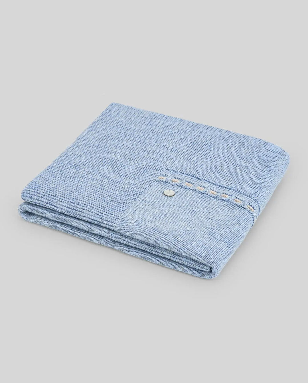 Blue Almonds Ltd Baby Boys Knitted Blanket Val in Chalk Blue & Light Brown Paz Rodriguez