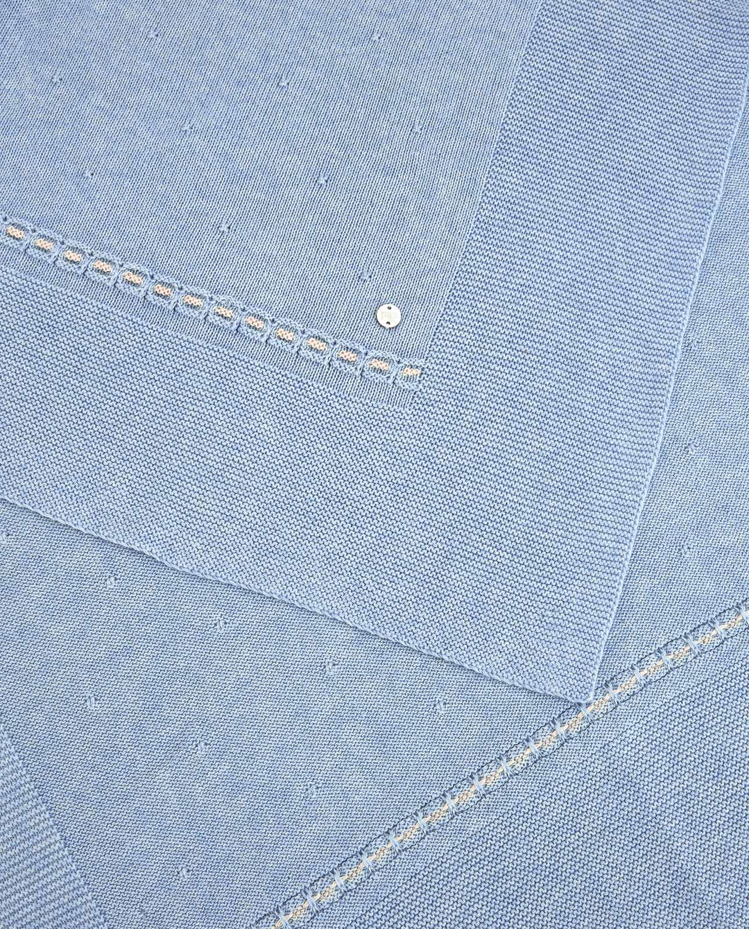 Blue Almonds Ltd Baby Boys Knitted Blanket Val in Chalk Blue & Light Brown Paz Rodriguez