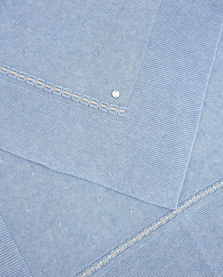 Blue Almonds Ltd Baby Boys Knitted Blanket Val in Chalk Blue & Light Brown Paz Rodriguez