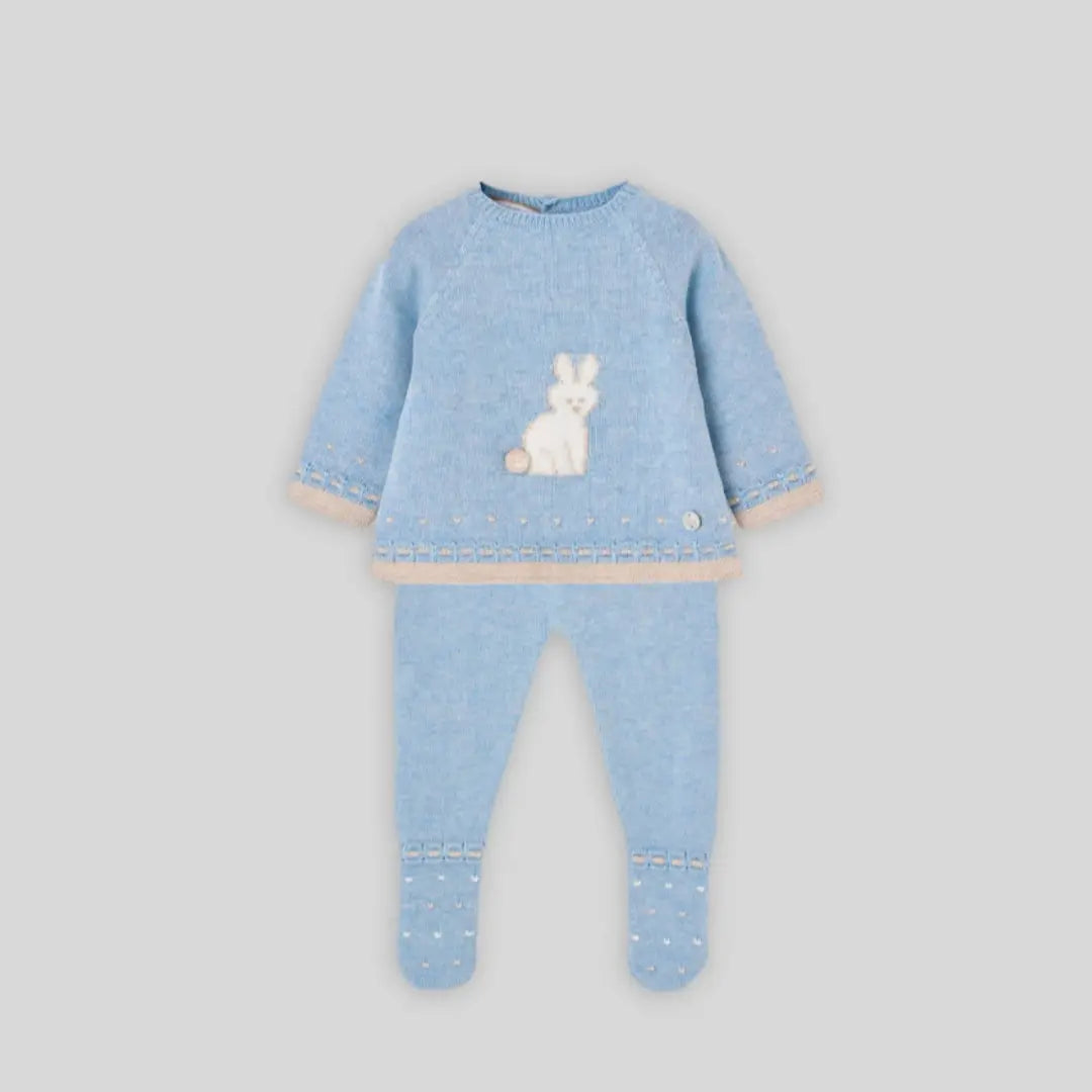 Blue Almonds Ltd Baby Boys Knitted Bunny Set in Chalk Blue Paz Rodriguez