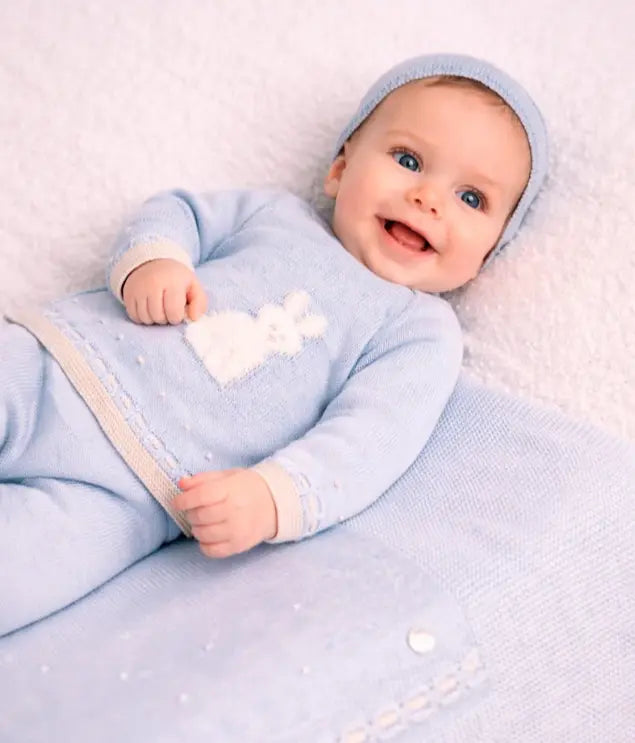 Blue Almonds Ltd Baby Boys Knitted Bunny Set in Chalk Blue Paz Rodriguez