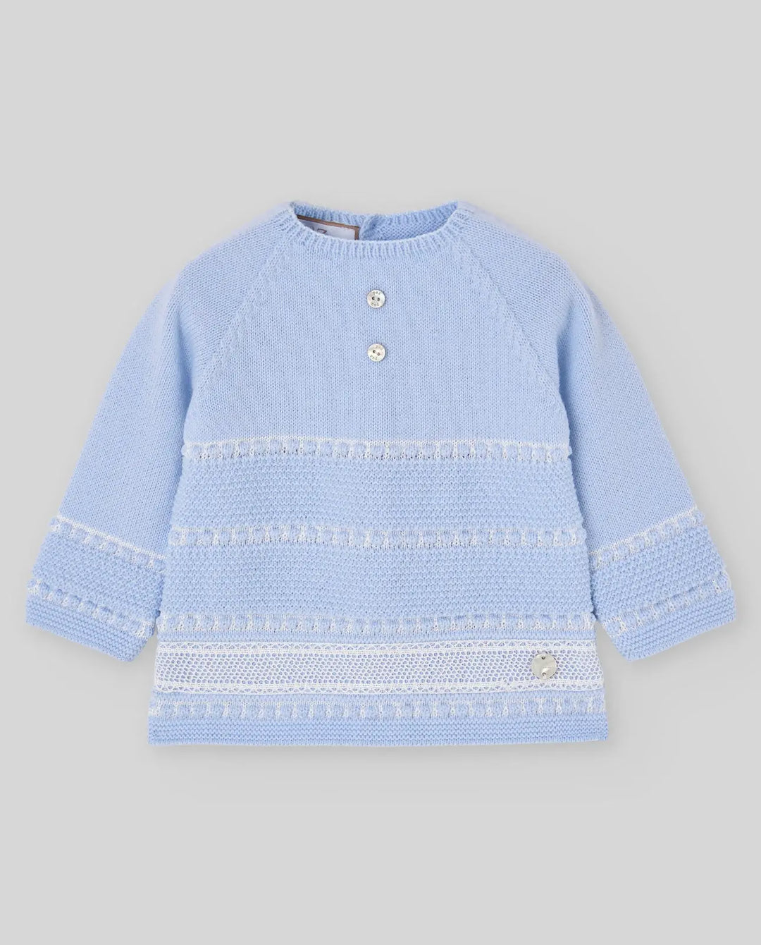 Baby Boys Knitted Hat, Jumper & Leggings Set Fogar in Light Blue & Cream