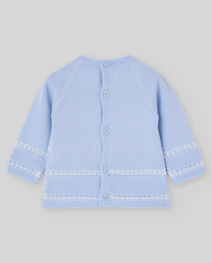 Baby Boys Knitted Hat, Jumper & Leggings Set Fogar in Light Blue & Cream