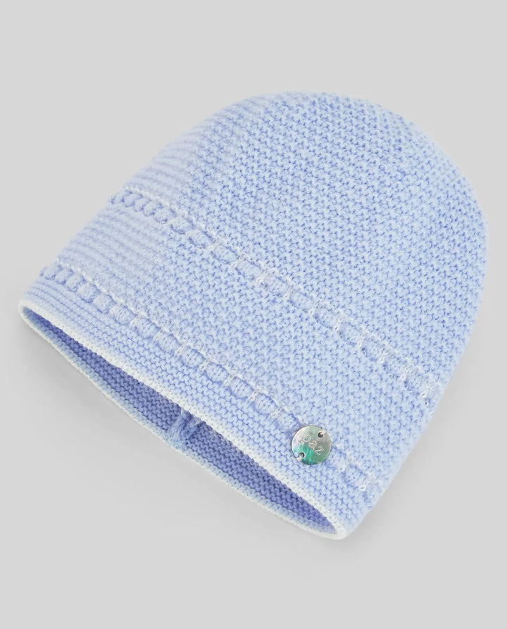 Baby Boys Knitted Hat, Jumper & Leggings Set Fogar in Light Blue & Cream