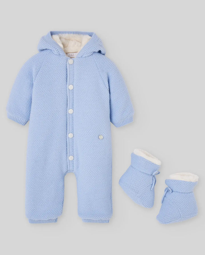 Baby Boys Knitted Snowsuit with Booties Fogar in Light Blue