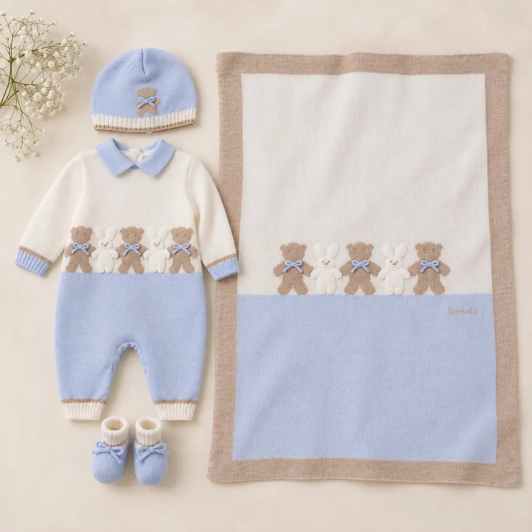 Blue Almonds Ltd Baby Boys Knitted Wool Bear Friends Set Bimbalo