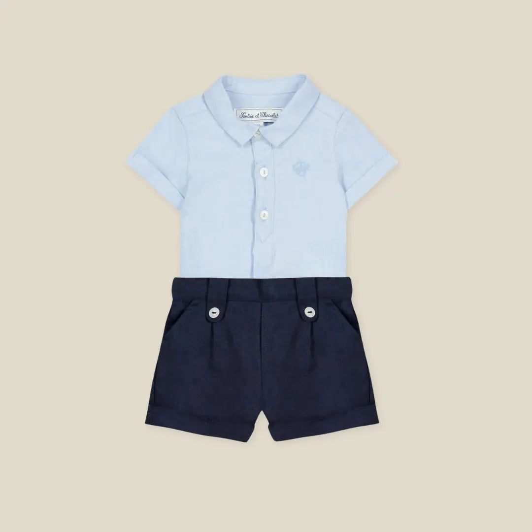 Blue Almonds Ltd Baby Boys Linen Blue Shorts Set Tartine et Chocolat