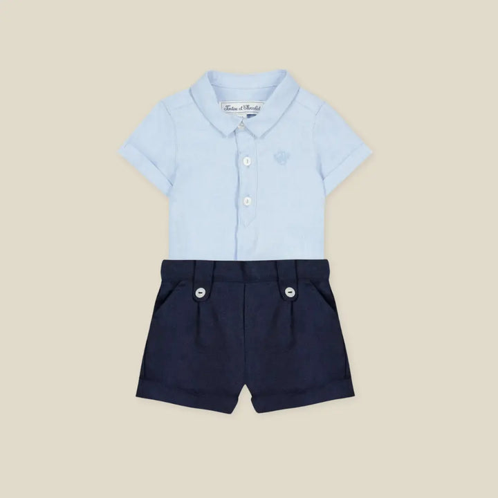 Blue Almonds Ltd Baby Boys Linen Blue Shorts Set Tartine et Chocolat