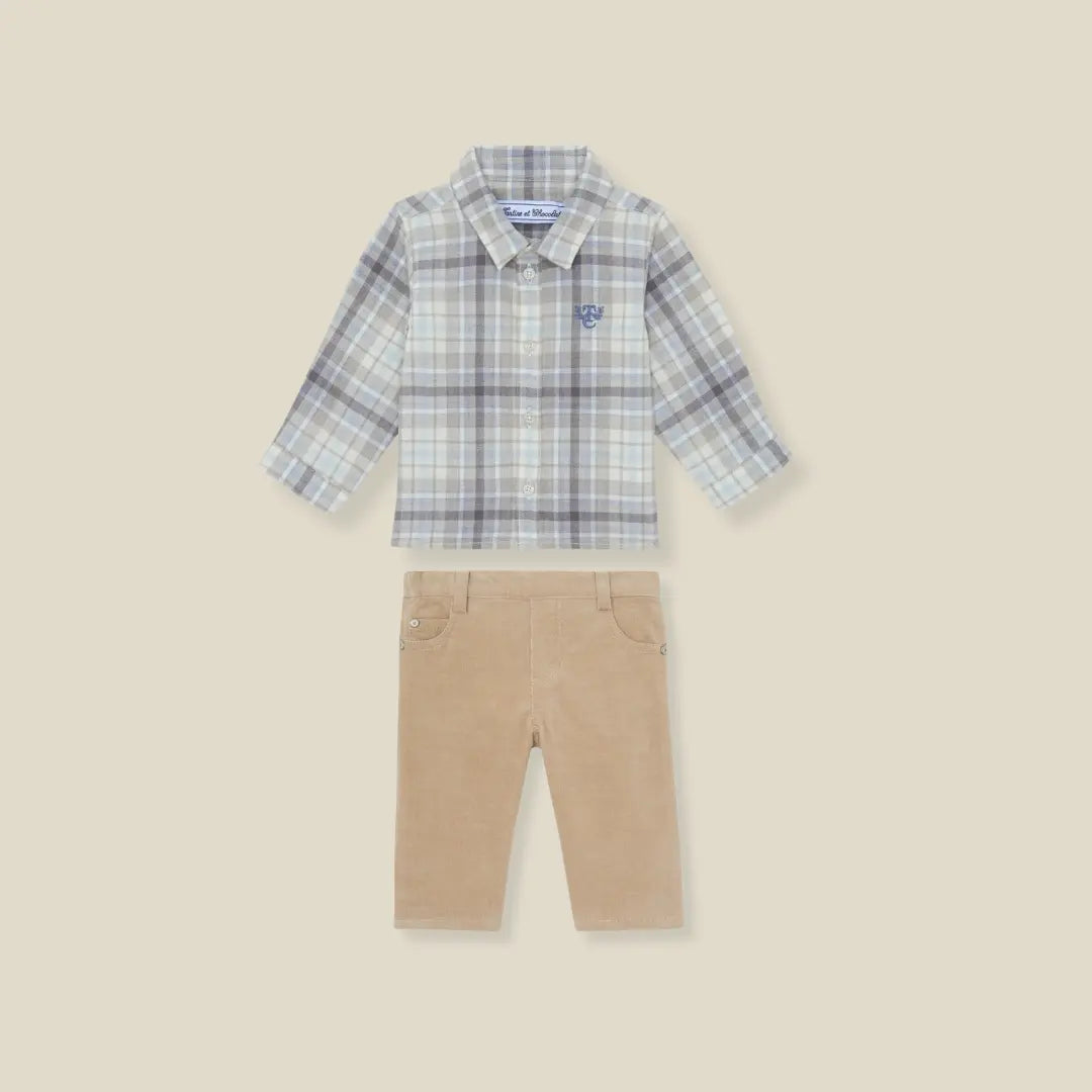 Blue Almonds Ltd Baby Boys Mocha Shirt & Sable Trousers Set Tartine et Chocolat