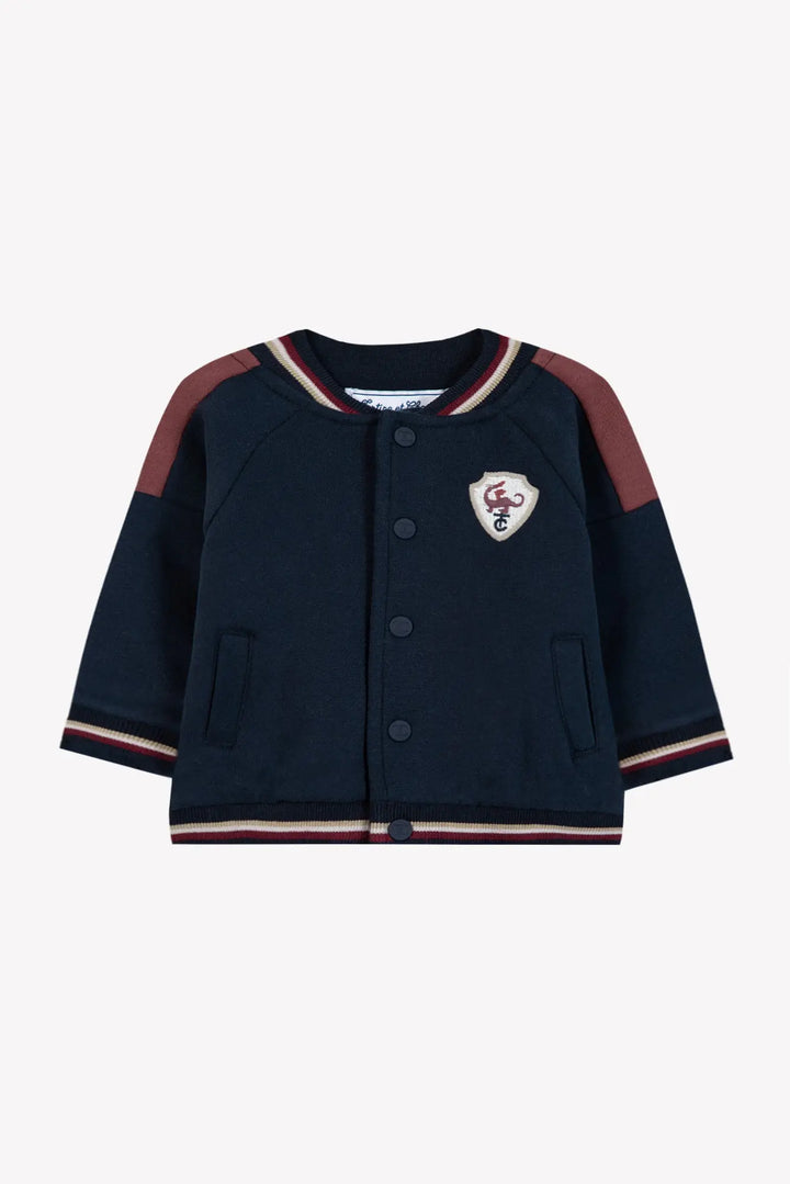 Blue Almonds Ltd Baby Boys Navy Zip-Up Jacket, Burgundy T-Shirt & Sable Trousers Set Tartine et Chocolat