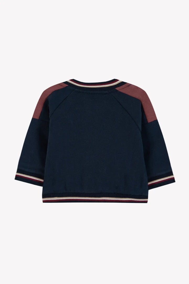 Blue Almonds Ltd Baby Boys Navy Zip-Up Jacket, Burgundy T-Shirt & Sable Trousers Set Tartine et Chocolat