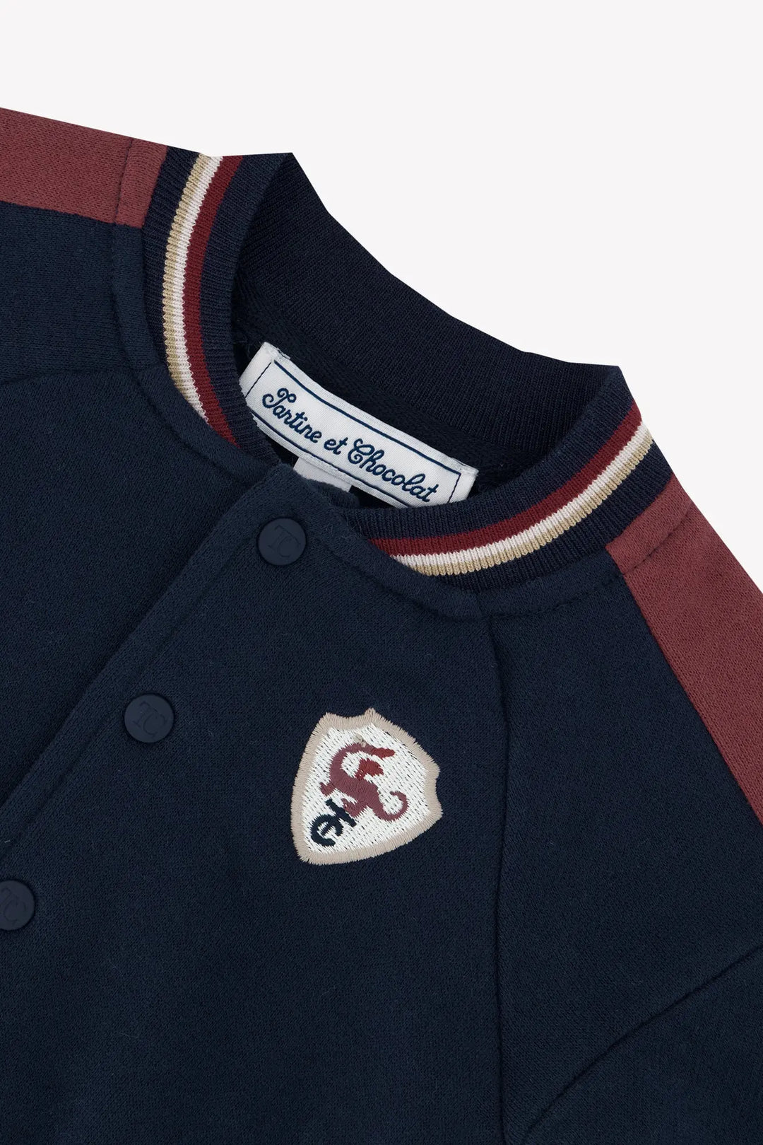 Blue Almonds Ltd Baby Boys Navy Zip-Up Jacket, Burgundy T-Shirt & Sable Trousers Set Tartine et Chocolat