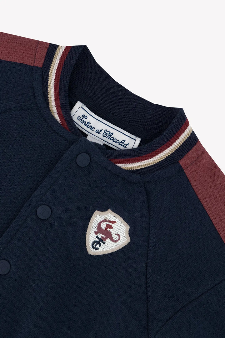Blue Almonds Ltd Baby Boys Navy Zip-Up Jacket, Burgundy T-Shirt & Sable Trousers Set Tartine et Chocolat